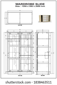 drawing furniture wardrobe sliding door 2dimention, with component sizes