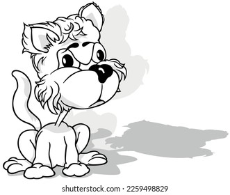 Drawing of a Furry Kitty Sitting on the Ground - Cartoon Illustration Isolated on White Background, Vector