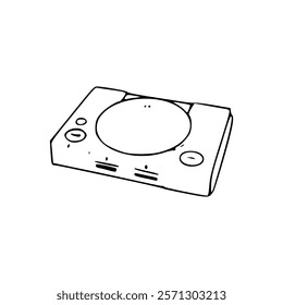 A drawing of a game console