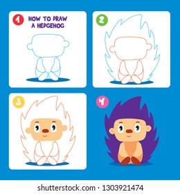 Drawing Game Step Tutorial Hedgehog Worksheet Cartoon Vector