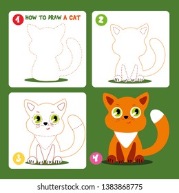 Drawing Game Step Tutorial Little Cat Worksheet