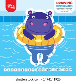 Drawing Game Tutorial Hippo Printable Worksheet Vector