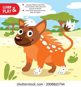 Drawing Game Tutorial Hyena in Africa Printable Template Vector