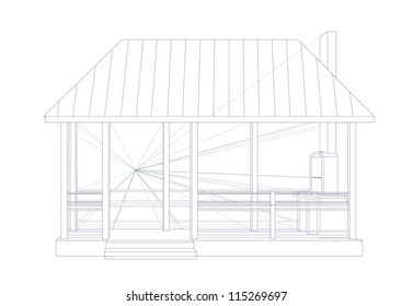 Drawing a gazebo for landscape design. Architectural sketch.