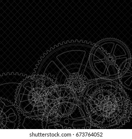 Drawing gears on a black background, vector illustration clip-art
