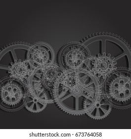 Drawing gears on a black background, vector illustration clip-art