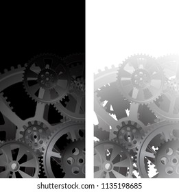 Drawing gears on a black and white background, vector illustration clip-art