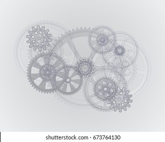 Drawing gears on a gray background, vector illustration clip-art