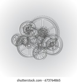 Drawing gears on a gray background, vector illustration clip-art