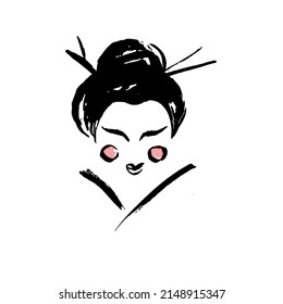 Drawing of a geisha. Ink illustration.