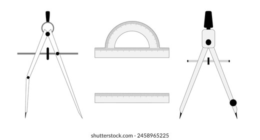 Drawing, geometry. A compass and a ruler. Education. Illustration.