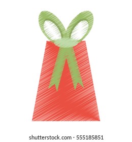 drawing gift box red with green bow packaging vector illustration eps 10