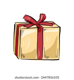 drawing of gift box vector cartoon. Illustration of isolated cartoon icon gift box with ribbon. Vector illustration set christmas birthday present.