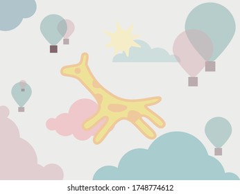 drawing giraffe children with balloons