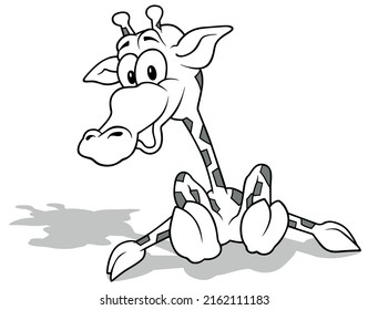 Drawing of a Giraffe Sitting on the Ground - Cartoon Illustration Isolated on White Background, Vector