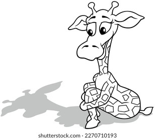 Drawing of a Giraffe Sitting on the Ground - Cartoon Illustration Isolated on White Background, Vector