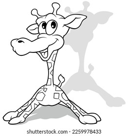 A Drawing of a Giraffe Standing on the Ground with its Legs Spread Apart - Cartoon Illustration Isolated on White Background, Vector