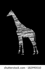 Drawing Giraffe vector isolated on black background. Abstract illustration. 