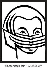 Drawing of a girl in a face mask