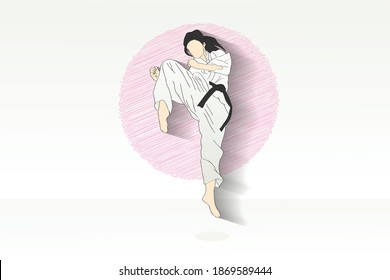 Drawing of a girl in a jump Karate-martial arts.