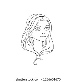 Drawing of girl portrait cartoon style for coloring book