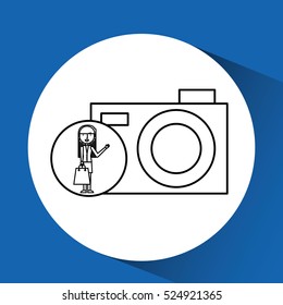 drawing girl shopping with camera vector illustration eps 10