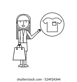 drawing girl shopping with clothes vector illustration eps 10