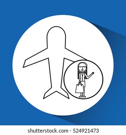 drawing girl shopping with ticket plane vector illustration eps 10