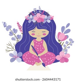 drawing girl vector illustrations on the white background