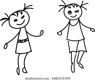 Drawing girls and boys hand drawn vector.
