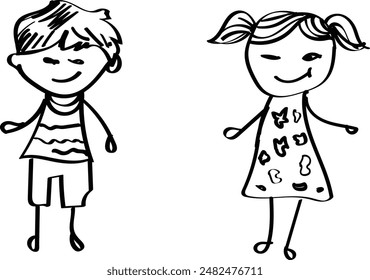 Drawing girls and boys hand drawn vector.
