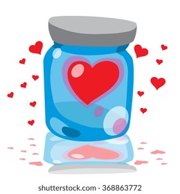 Drawing glass jars with clogged hearts for congratulations on Valentine's Day and for the design of wedding paraphernalia.