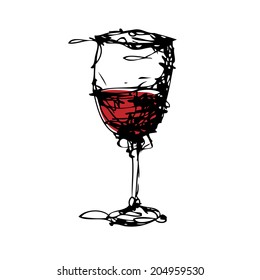 drawing of a glass of wine vector 