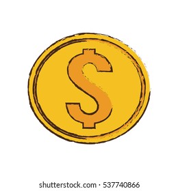 drawing gold coin money dollar vector illustration eps 10