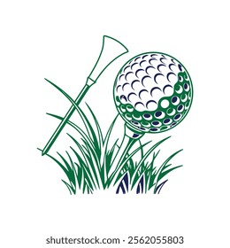 a drawing of a golf ball in the grass with a green grass 