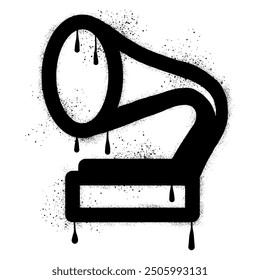 Drawing gramophone graffiti with black spray paint