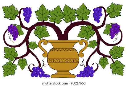 drawing grapes and leaves in a vase vector