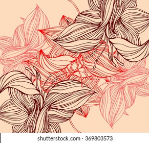 Drawing   graphics with floral pattern for design. Floral flower natural design. Graphic, sketch drawing. lily, tulip.
