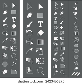 Drawing and graphics tools. Large set of graphic design tools. Vector Illustration tool icons. Tools for working in illustrator.