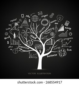 Drawing graphs and charts business strategy plan concept idea on an tree. Business concept. Vector illustration modern template design