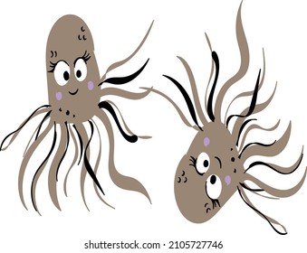 drawing of gray jellyfish on a white background
