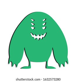 drawing of a green color monster on a white background