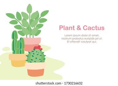 Zeichnen von grünen, süßen, pastellfarbenen Pflanze und Kakteen Hintergrund Vektor