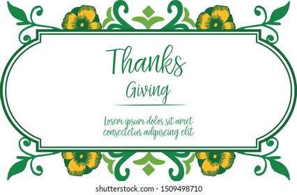 Drawing of green leafy flower frame for lettering template of thanksgiving. Vector