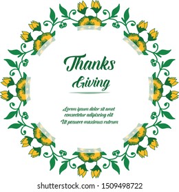 Drawing of green leafy flower frame for lettering template of thanksgiving. Vector