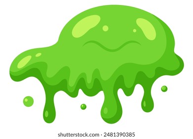 A drawing of a green slime creature with a face, set against a white background