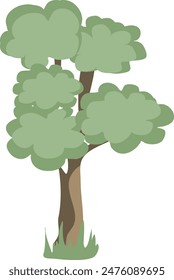 Drawing green tree isolated on white background. Vector Illustration.