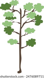 Drawing green tree isolated on white background. Vector Illustration.