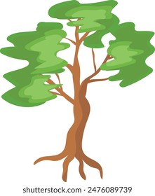 Drawing green tree isolated on white background. Vector Illustration.