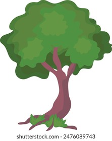 Drawing green tree isolated on white background. Vector Illustration.